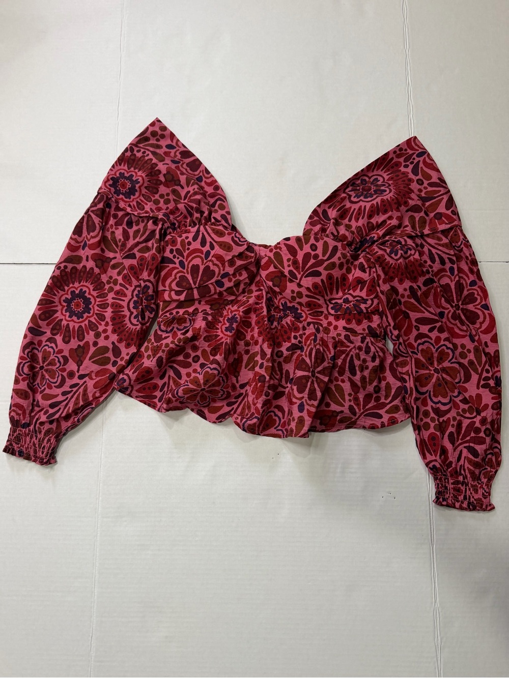 Vince Peasant Puff Sleeve Sweetheart Long Sleeve Ruffles Crop Blouse Boho Medium